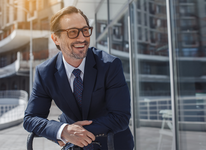 Image of a 48 year old patient dressed as a corporate professional
